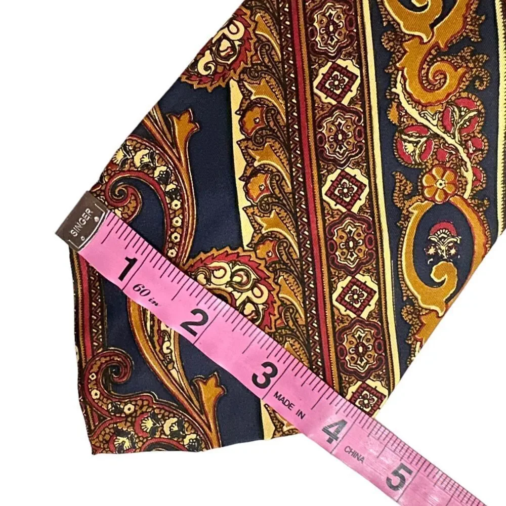 Vintage 70s John Comfort, England Gold and Navy Blue Paisley Striped Neck Tie